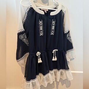 Juicy Couture girls size 4/5 bohemian-style dress. Navy and white. Never worn.